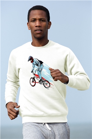 Bisiklet Beyaz Unisex Sweatshirt