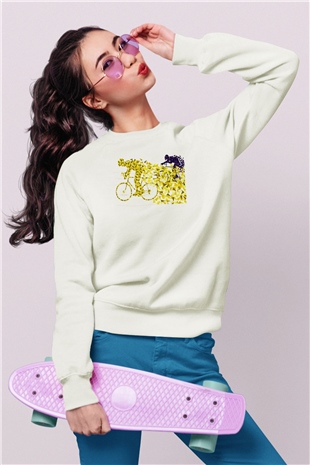 Bisiklet Beyaz Unisex Sweatshirt