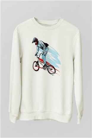 Bisiklet Beyaz Unisex Sweatshirt