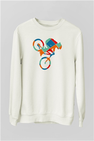 Bisiklet Beyaz Unisex Sweatshirt