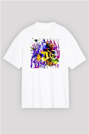 Bisiklet Beyaz Oversize Tişört Oversize T-shirt - TişörtFabrikası