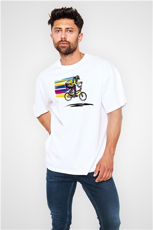 Bisiklet Beyaz Oversize Tişört Oversize T-shirt - TişörtFabrikası