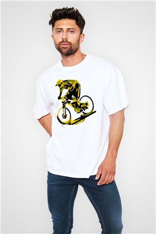 Bisiklet Beyaz Oversize Tişört Oversize T-shirt - TişörtFabrikası