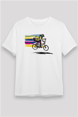 Bisiklet Beyaz Unisex Tişört T-Shirt - TişörtFabrikası