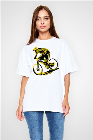 Bisiklet Beyaz Oversize Tişört Oversize T-shirt - TişörtFabrikası