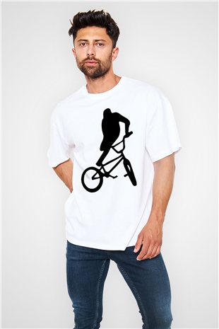 Bisiklet Beyaz Oversize Tişört Oversize T-shirt - TişörtFabrikası