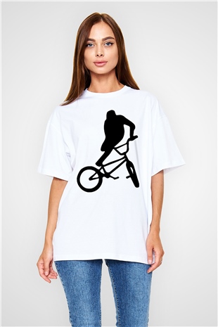 Bisiklet Beyaz Oversize Tişört Oversize T-shirt - TişörtFabrikası