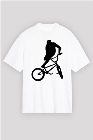 Bisiklet Beyaz Oversize Tişört Oversize T-shirt - TişörtFabrikası