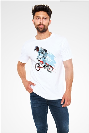 Bisiklet Beyaz Unisex Tişört T-Shirt - TişörtFabrikası
