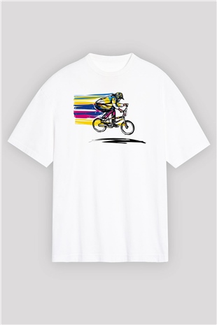 Bisiklet Beyaz Oversize Tişört Oversize T-shirt - TişörtFabrikası