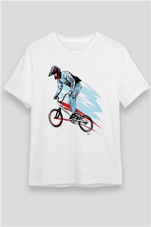 Bisiklet Beyaz Unisex Tişört T-Shirt - TişörtFabrikası