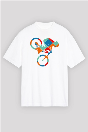 Bisiklet Beyaz Oversize Tişört Oversize T-shirt - TişörtFabrikası