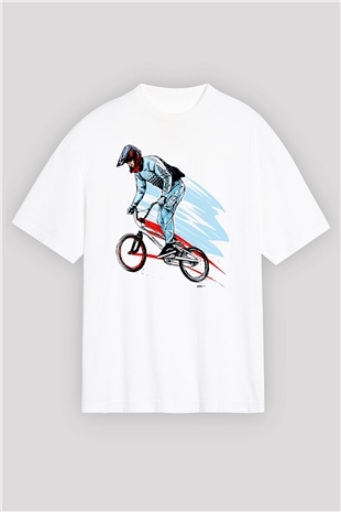 Bisiklet Beyaz Oversize Tişört Oversize T-shirt - TişörtFabrikası