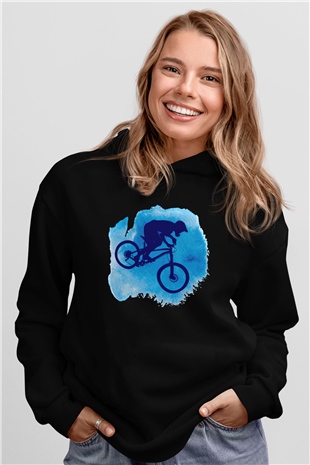 Bisiklet Siyah Unisex Kapüşonlu Sweatshirt