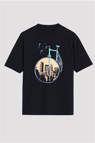 Bisiklet Siyah Unisex Oversize Tişört T-Shirt