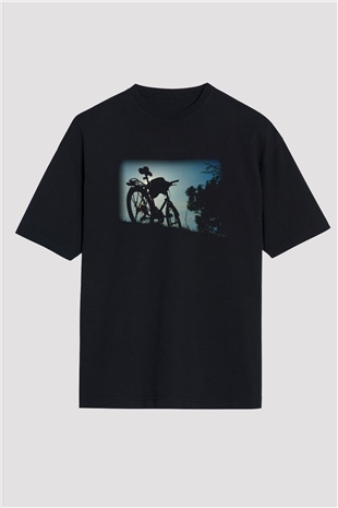 Bisiklet Siyah Unisex Oversize Tişört T-Shirt