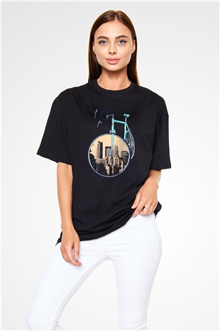 Bisiklet Siyah Unisex Oversize Tişört T-Shirt