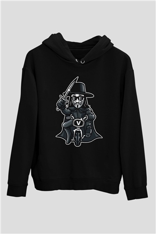 Bisikletçi Vendetta Baskılı Unisex Siyah Hoodie