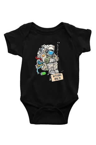 Bitcoin Baskılı Unisex Siyah Bebek Body - Zıbın