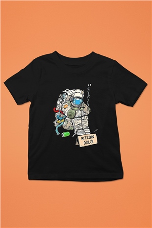 Bitcoin Baskılı Unisex Siyah Çocuk Tişört - Tshirt