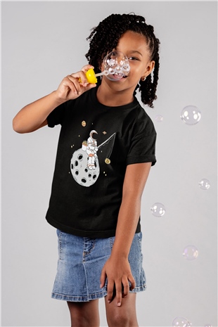 Bitcoin Baskılı Unisex Siyah Çocuk Tişört - Tshirt