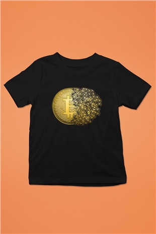 Bitcoin Baskılı Unisex Siyah Çocuk Tişört - Tshirt
