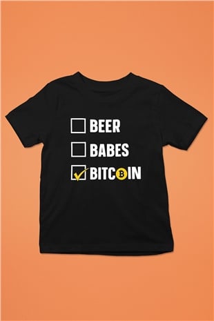 Bitcoin Baskılı Unisex Siyah Çocuk Tişört - Tshirt