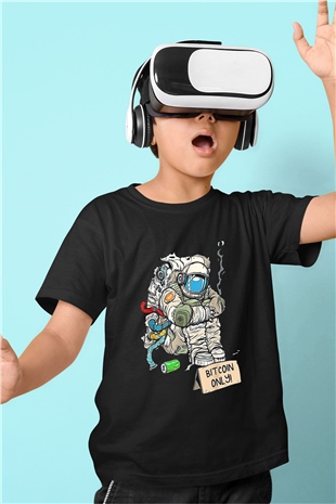 Bitcoin Baskılı Unisex Siyah Çocuk Tişört - Tshirt
