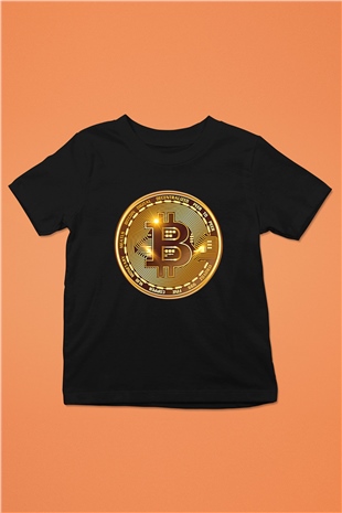 Bitcoin Baskılı Unisex Siyah Çocuk Tişört - Tshirt