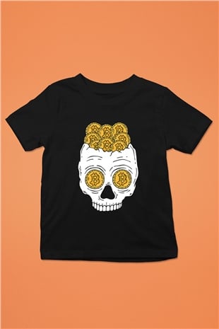 Bitcoin Baskılı Unisex Siyah Çocuk Tişört - Tshirt