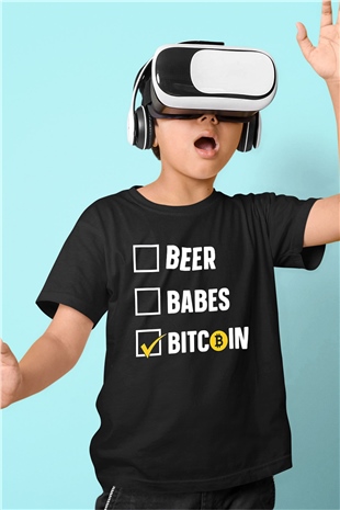 Bitcoin Baskılı Unisex Siyah Çocuk Tişört - Tshirt