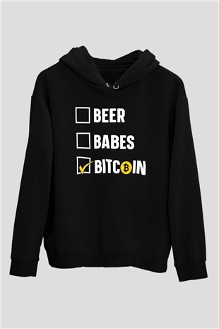 Bitcoin Baskılı Unisex Siyah Hoodie