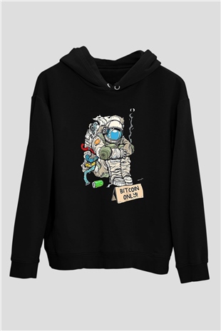 Bitcoin Baskılı Unisex Siyah Hoodie