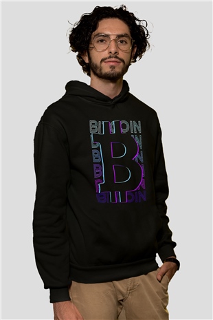 Bitcoin Baskılı Unisex Siyah Hoodie