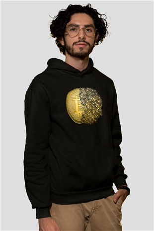 Bitcoin Baskılı Unisex Siyah Hoodie