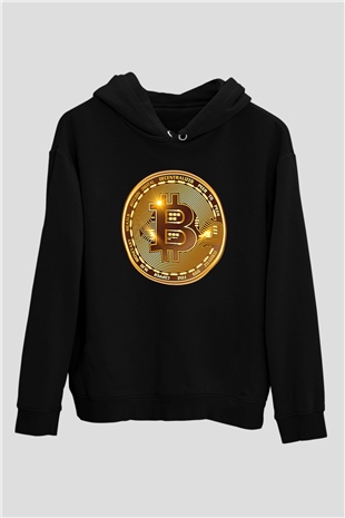Bitcoin Baskılı Unisex Siyah Hoodie