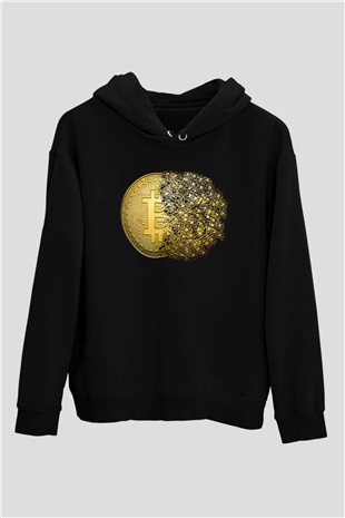 Bitcoin Baskılı Unisex Siyah Hoodie