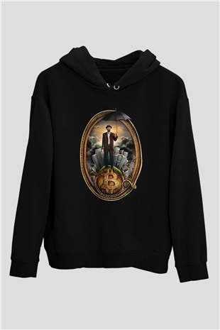 Bitcoin Baskılı Unisex Siyah Hoodie