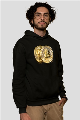 Bitcoin Baskılı Unisex Siyah Hoodie
