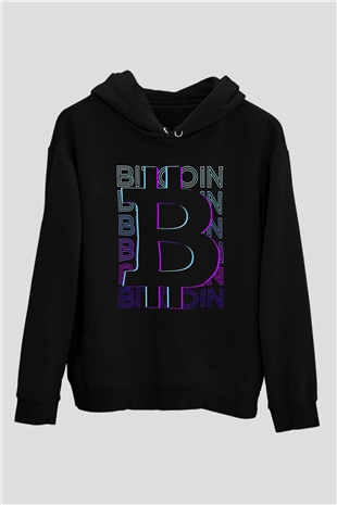 Bitcoin Baskılı Unisex Siyah Hoodie