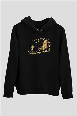 Bitcoin Baskılı Unisex Siyah Hoodie