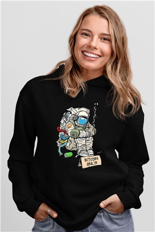 Bitcoin Baskılı Unisex Siyah Hoodie