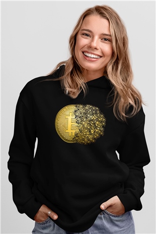 Bitcoin Baskılı Unisex Siyah Hoodie
