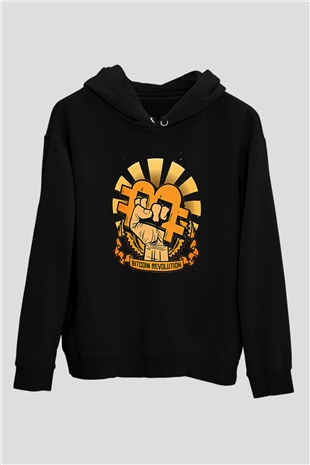 Bitcoin Baskılı Unisex Siyah Hoodie