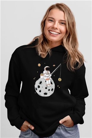Bitcoin Baskılı Unisex Siyah Hoodie