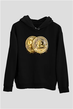 Bitcoin Baskılı Unisex Siyah Hoodie