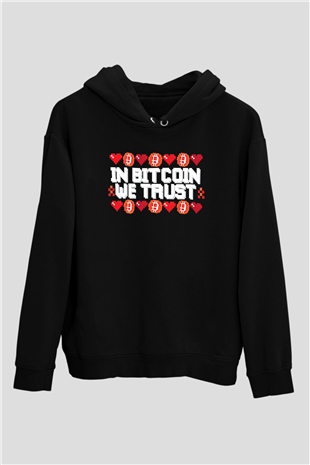 Bitcoin Baskılı Unisex Siyah Hoodie