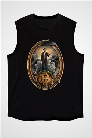 Bitcoin Baskılı Unisex Siyah Kolsuz Tişört - Tshirt