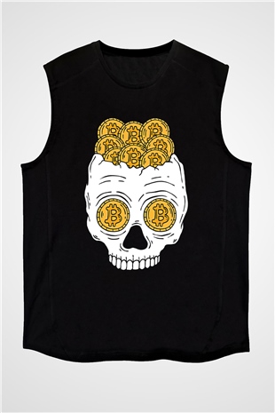 Bitcoin Baskılı Unisex Siyah Kolsuz Tişört - Tshirt