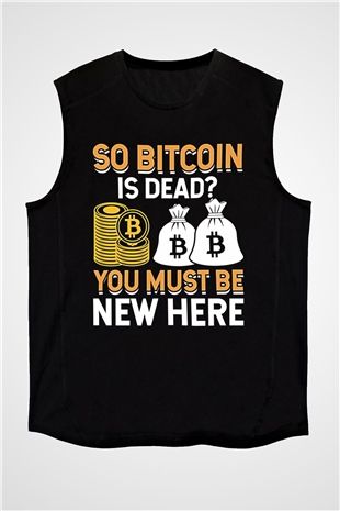 Bitcoin Baskılı Unisex Siyah Kolsuz Tişört - Tshirt